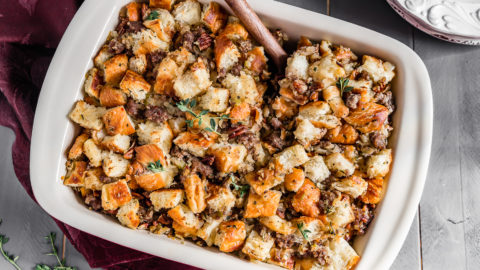 Pecan Sausage Croissant Stuffing - No Spoon Necessary