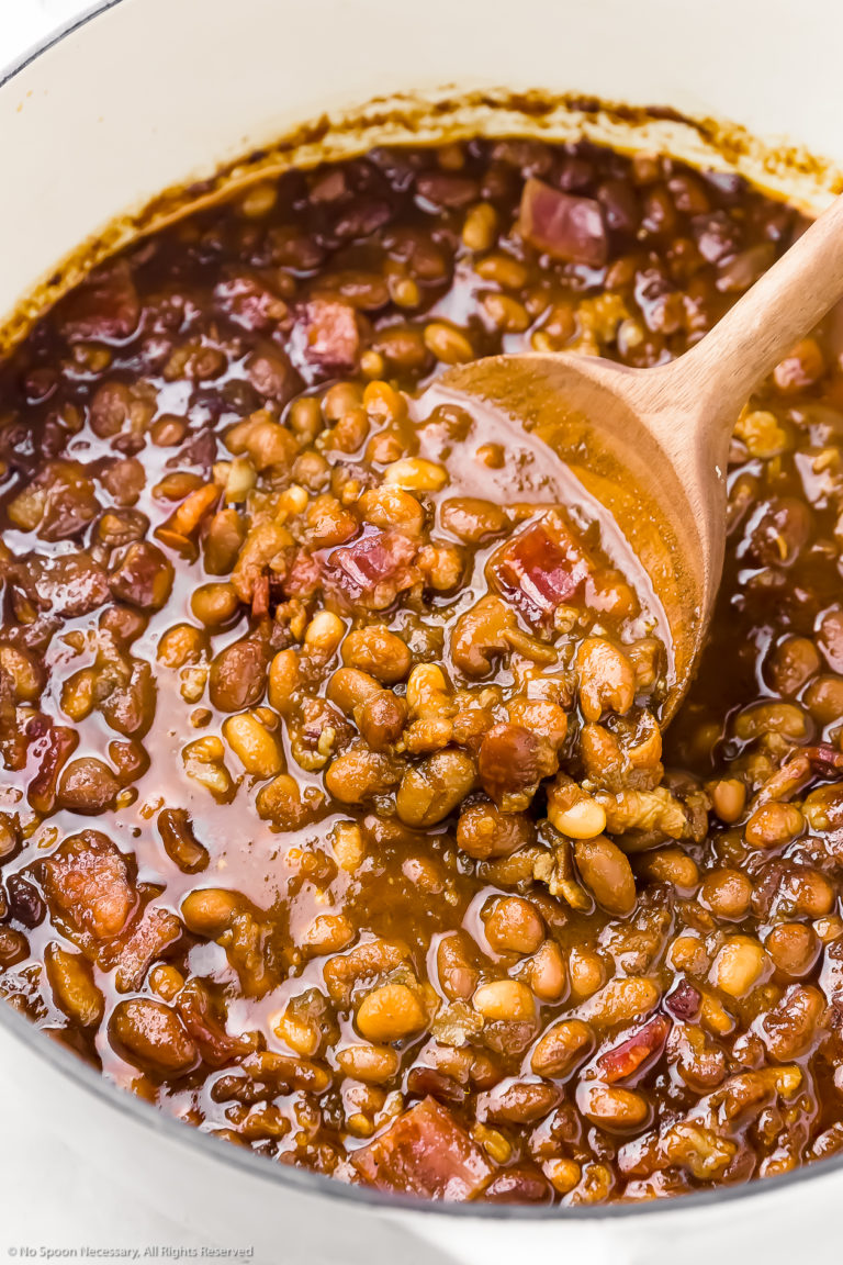 Easy Baked Beans Recipe (with bourbon & bacon!) - No Spoon Necessary